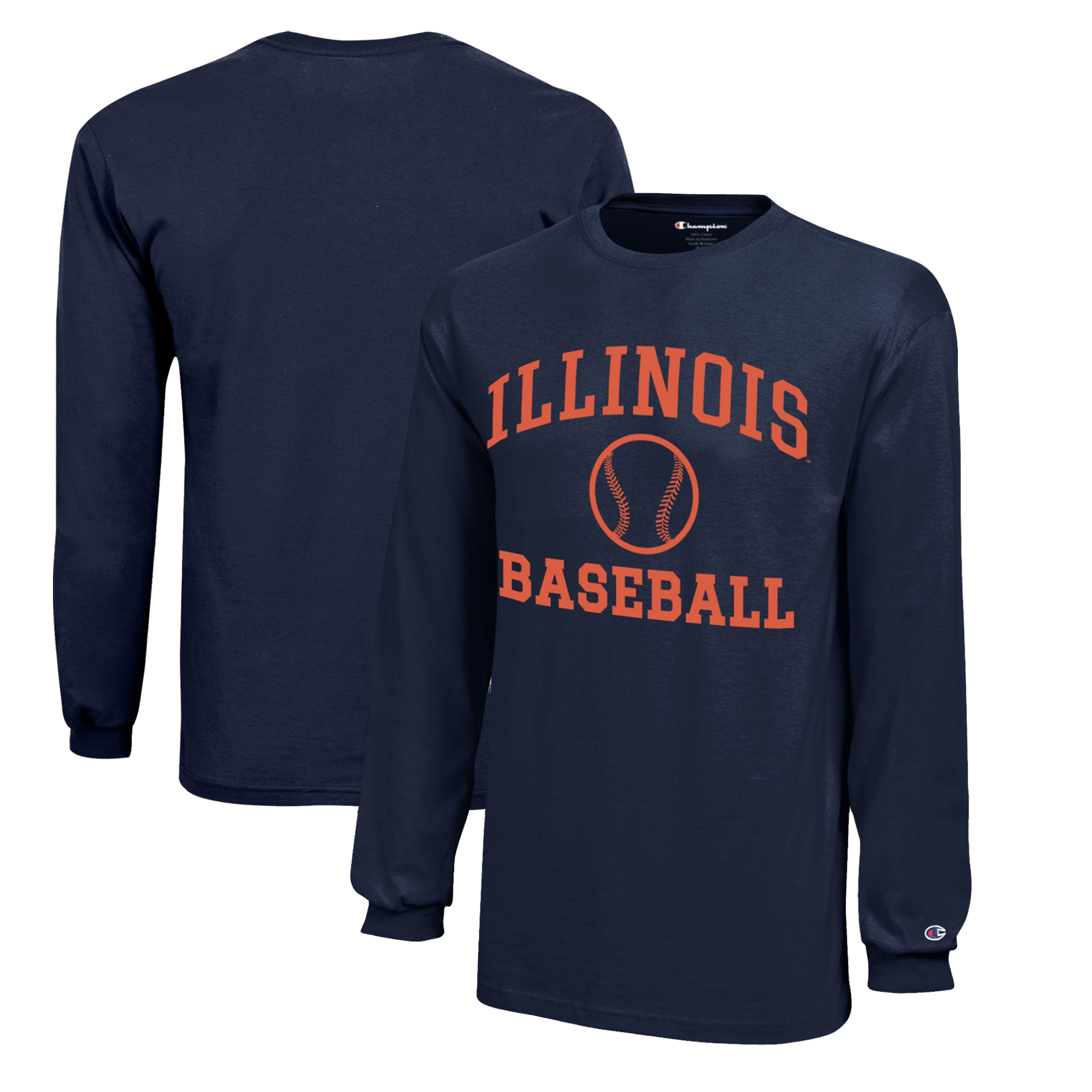 Youth Champion Navy Illinois Fighting Illini Icon Logo Long Sleeve Baseball T-Shirt