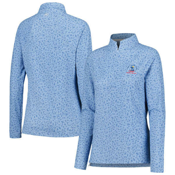 Women's 2023 U.S. Women's Open Peter Millar Light Blue Floral Perth Raglan Quarter-Zip Pullover Top