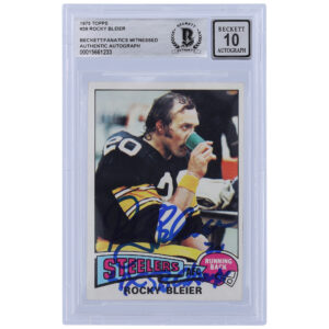 Rocky Bleier Pittsburgh Steelers Autographed 1975 Topps #39 Beckett Fanatics Witnessed Authenticated 10 Rookie Card with "4X SB CHAMPS" Inscription
