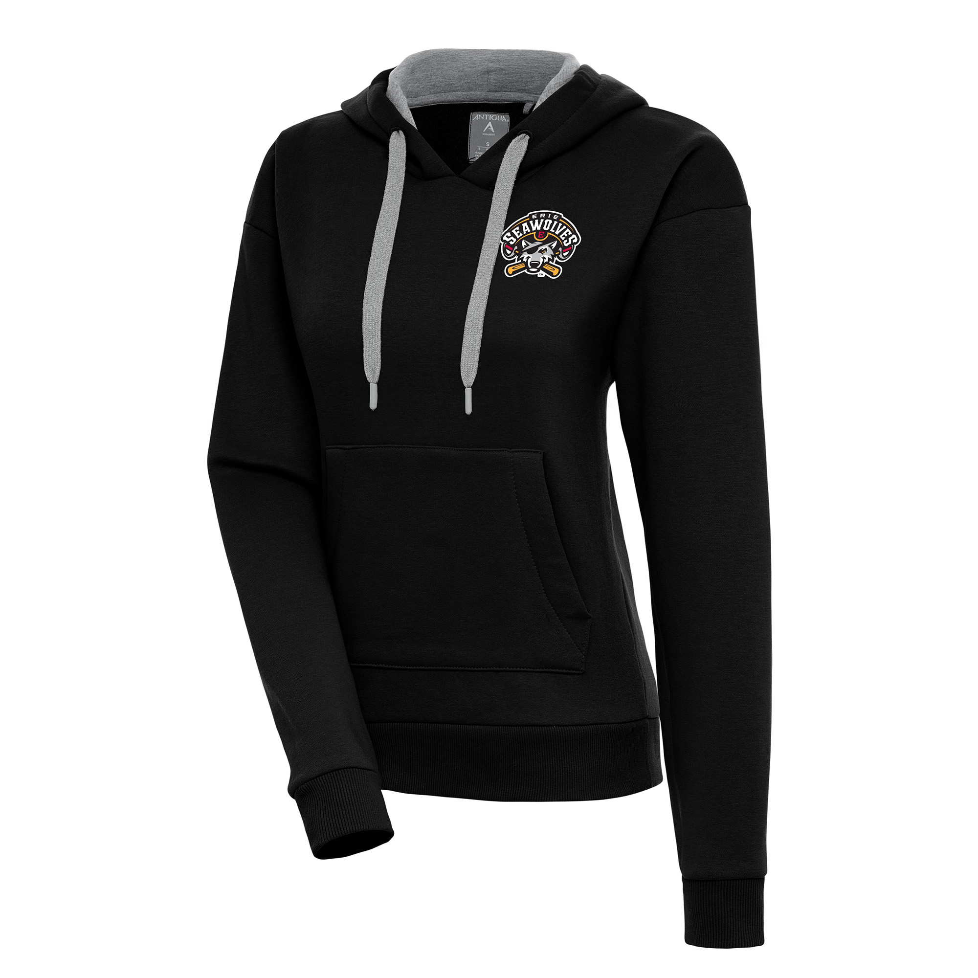Women's Antigua Black Erie SeaWolves Victory Pullover Hoodie