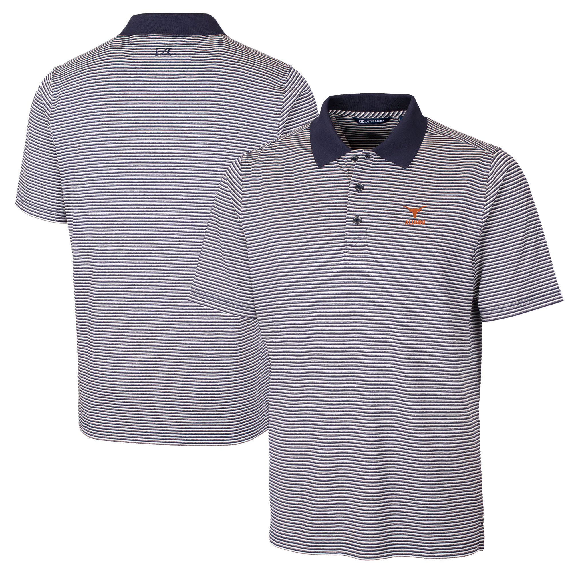 Men's Cutter & Buck Navy Texas Longhorns Alumni Logo Forge Tonal Stripe Stretch Polo - Image 2