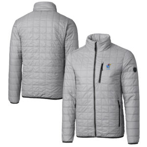 Men's Cutter & Buck  Gray Kansas Jayhawks Alumni Logo Rainier PrimaLoft Eco Insulated Full-Zip Puffer Vest