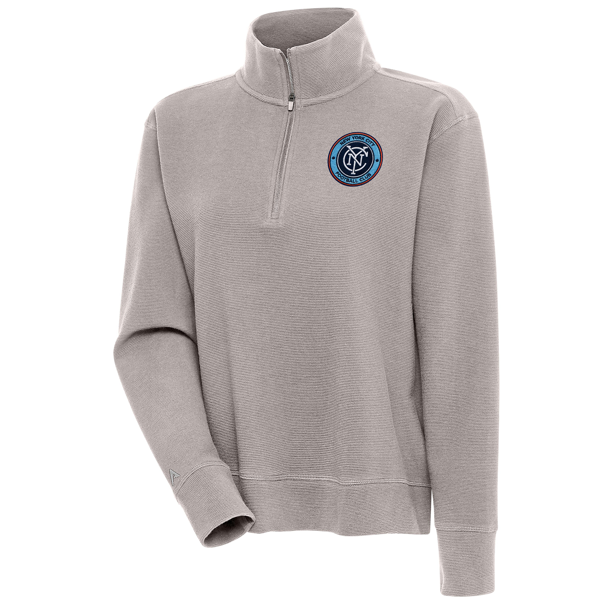 Women's Antigua Oatmeal New York City FC Portal Tri-Blend Half-Zip Pullover Top