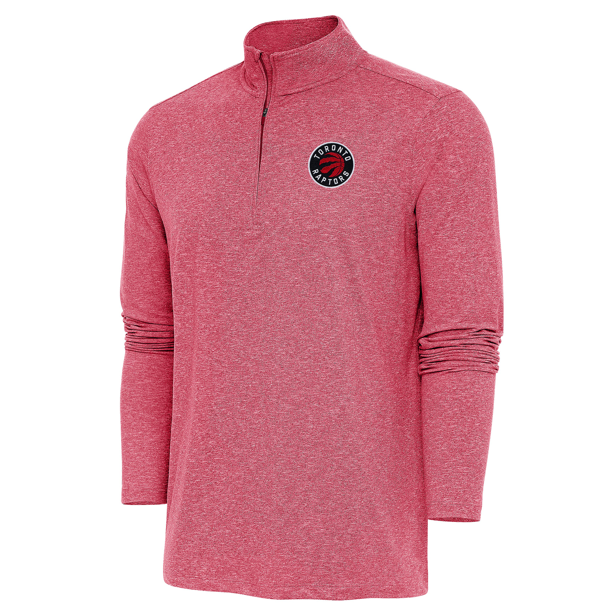 Men's Antigua Heather Red Toronto Raptors Hunk Quarter-Zip Pullover Top
