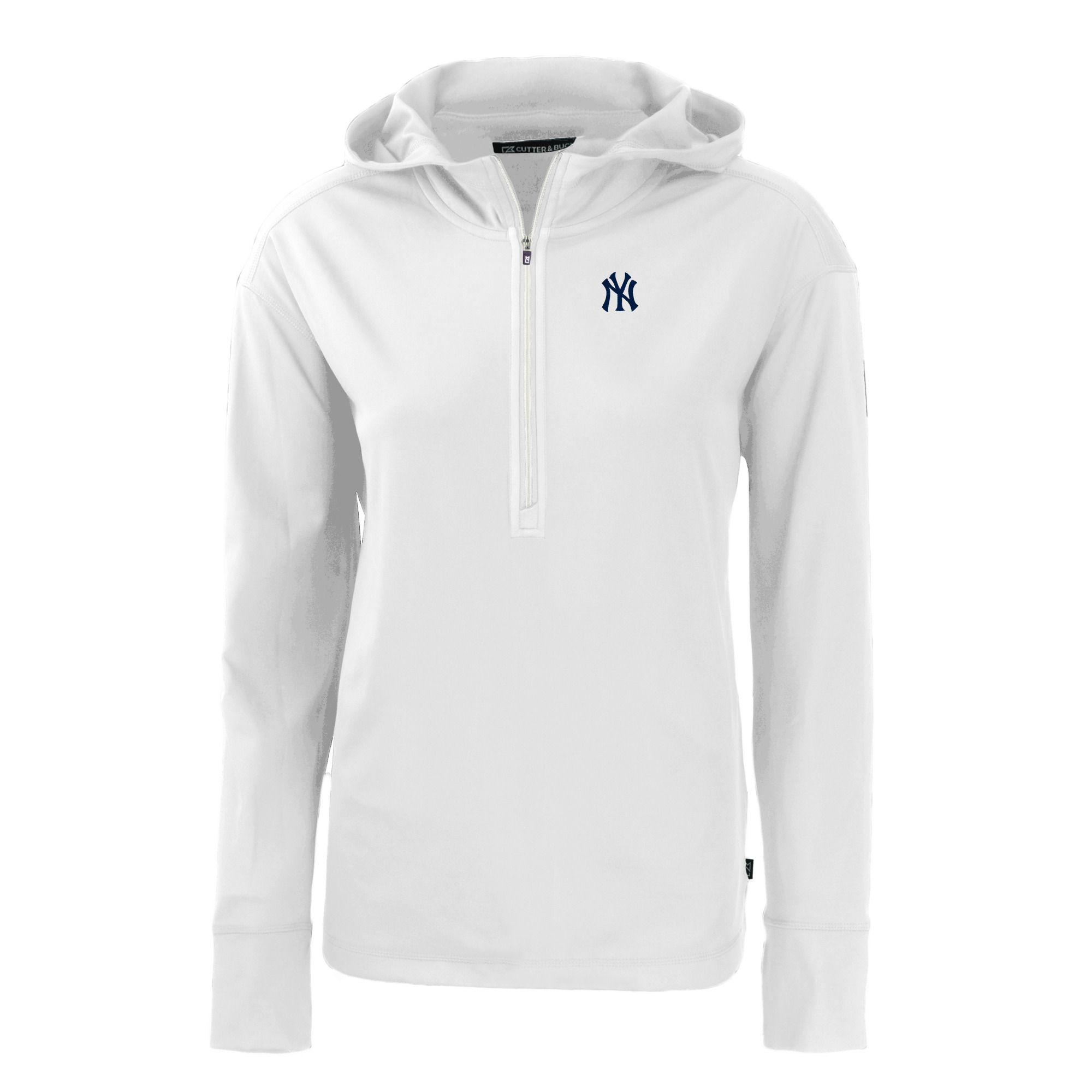 Women's Cutter & Buck White New York Yankees Daybreak Eco Recycled Half-Zip Hoodie - Image 6