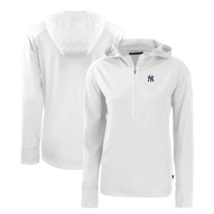 Women's Cutter & Buck  White New York Yankees Daybreak Eco Recycled Half-Zip Hoodie