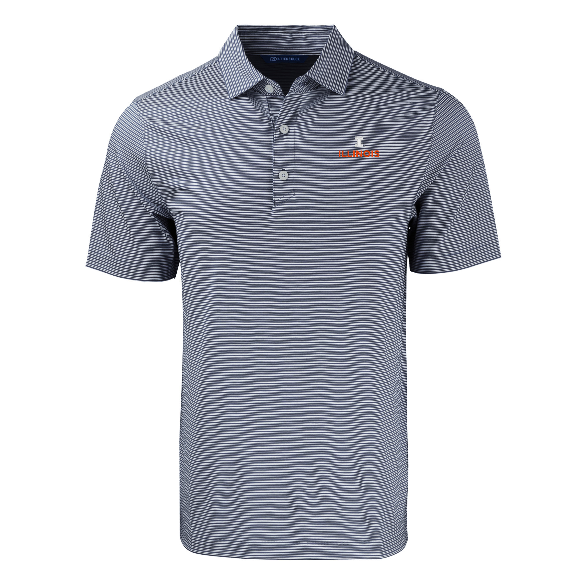Men's Cutter & Buck Navy/White Illinois Fighting Illini Big & Tall Forge Eco Double Stripe Stretch Recycled Polo - Image 3