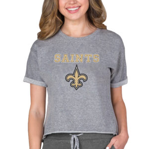 Women's Concepts Sport Heather Gray New Orleans Saints Tri-Blend Mainstream Terry Short Sleeve Sweatshirt Top
