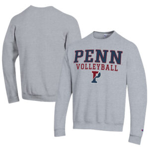 Men's Champion  Gray Pennsylvania Quakers Stacked Logo Volleyball Eco Powerblend Pullover Sweatshirt