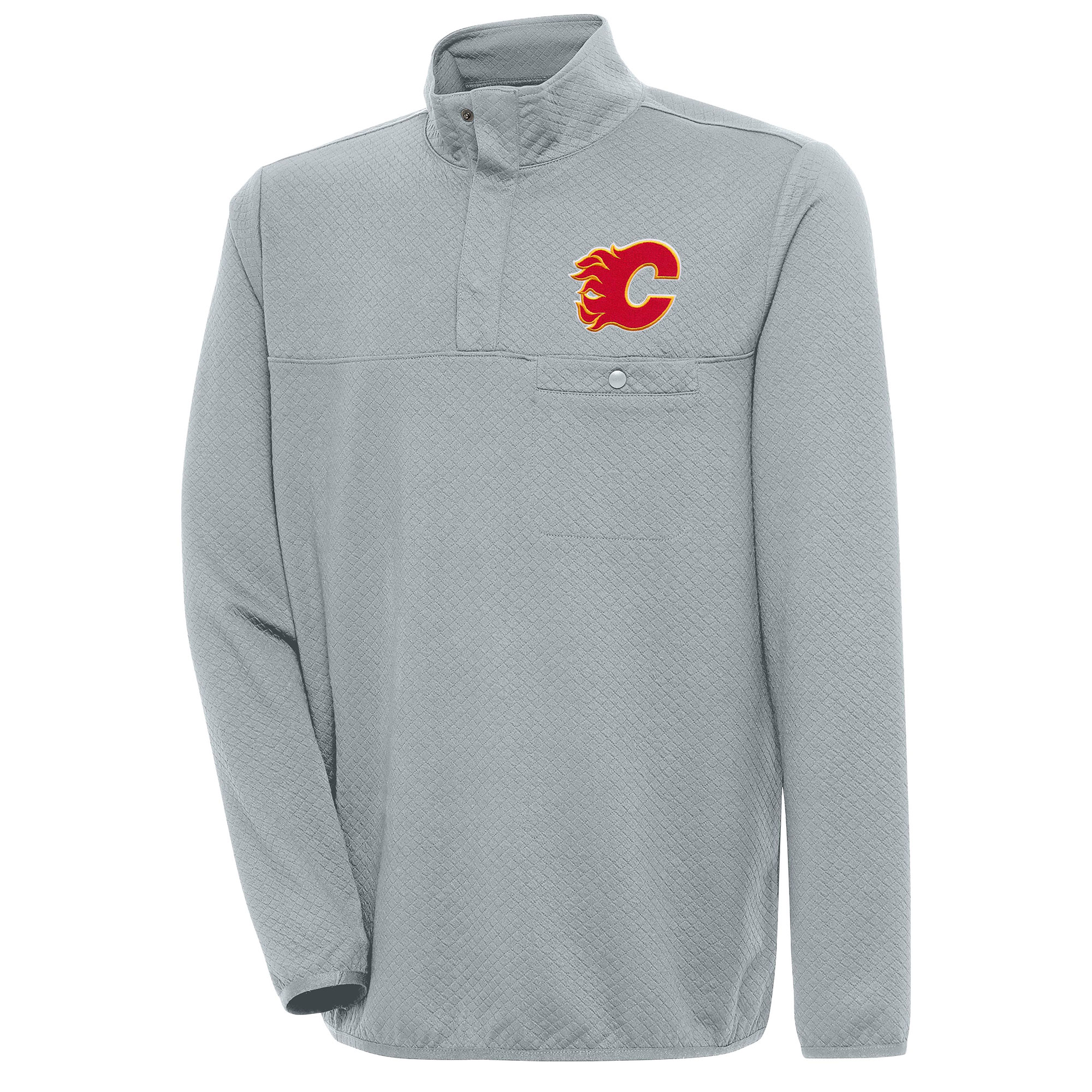 Men's Antigua Gray Calgary Flames Streamer Quarter-Snap Pullover Jacket