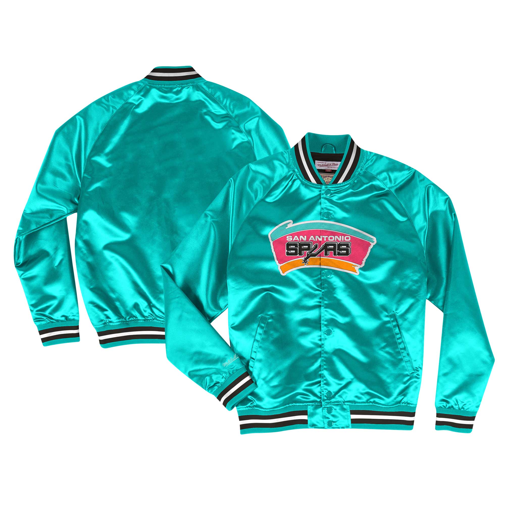 Men's Mitchell & Ness Turquoise San Antonio Spurs Hardwood Classics Throwback Wordmark Raglan Full-Snap Jacket - Image 5