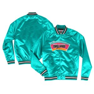 Men's Mitchell & Ness Turquoise San Antonio Spurs Hardwood Classics  Throwback Wordmark Raglan Full-Snap Jacket