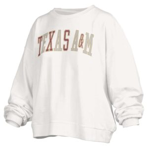 Women's Pressbox White Texas A&M Aggies Janise Sequin Waist Length Oversized Pullover Sweatshirt