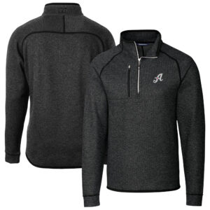 Men's Cutter & Buck Heather Charcoal Reno Aces Mainsail Sweater-Knit Half-Zip Pullover Jacket