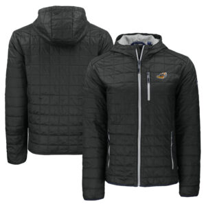 Men's Cutter & Buck  Black Akron RubberDucks Rainier PrimaLoft Eco Full-Zip Hooded Jacket