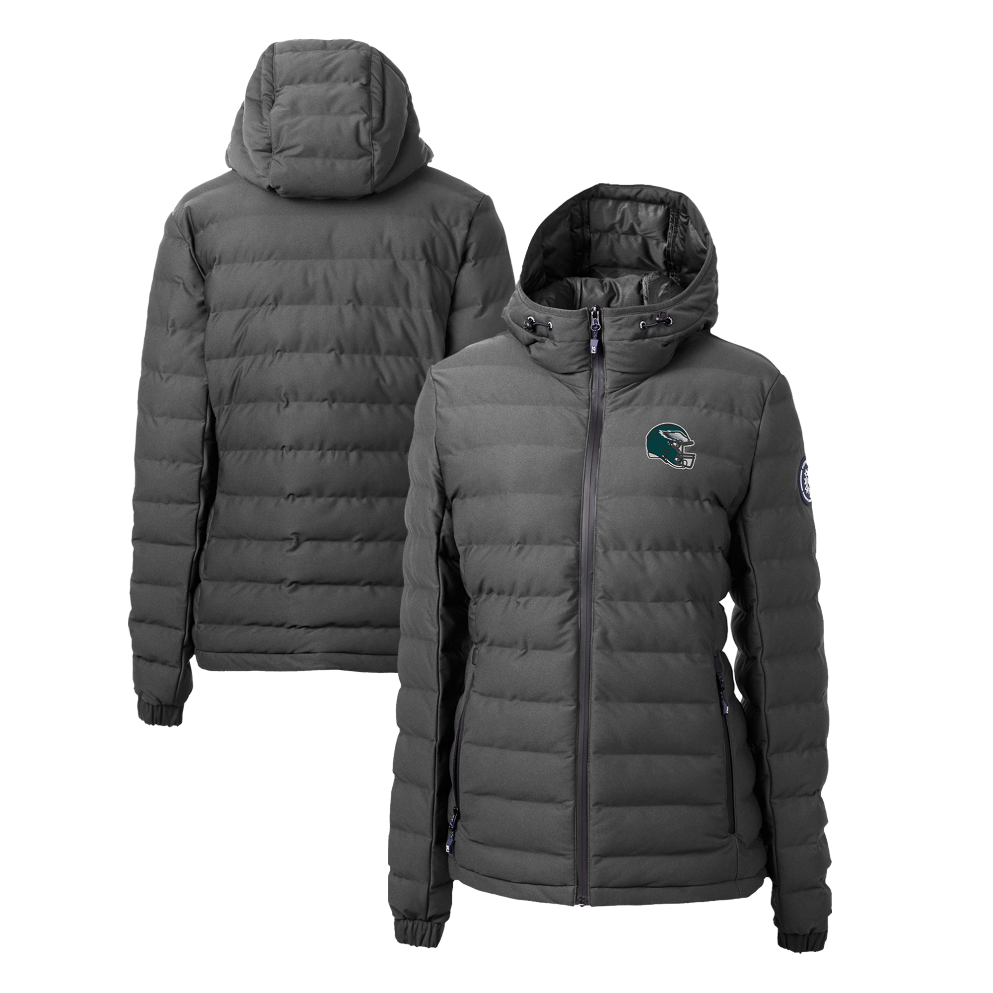 Women's Cutter & Buck Charcoal Philadelphia Eagles Helmet Logo Mission Ridge Repreve Eco Insulated Full-Zip Puffer Jacket