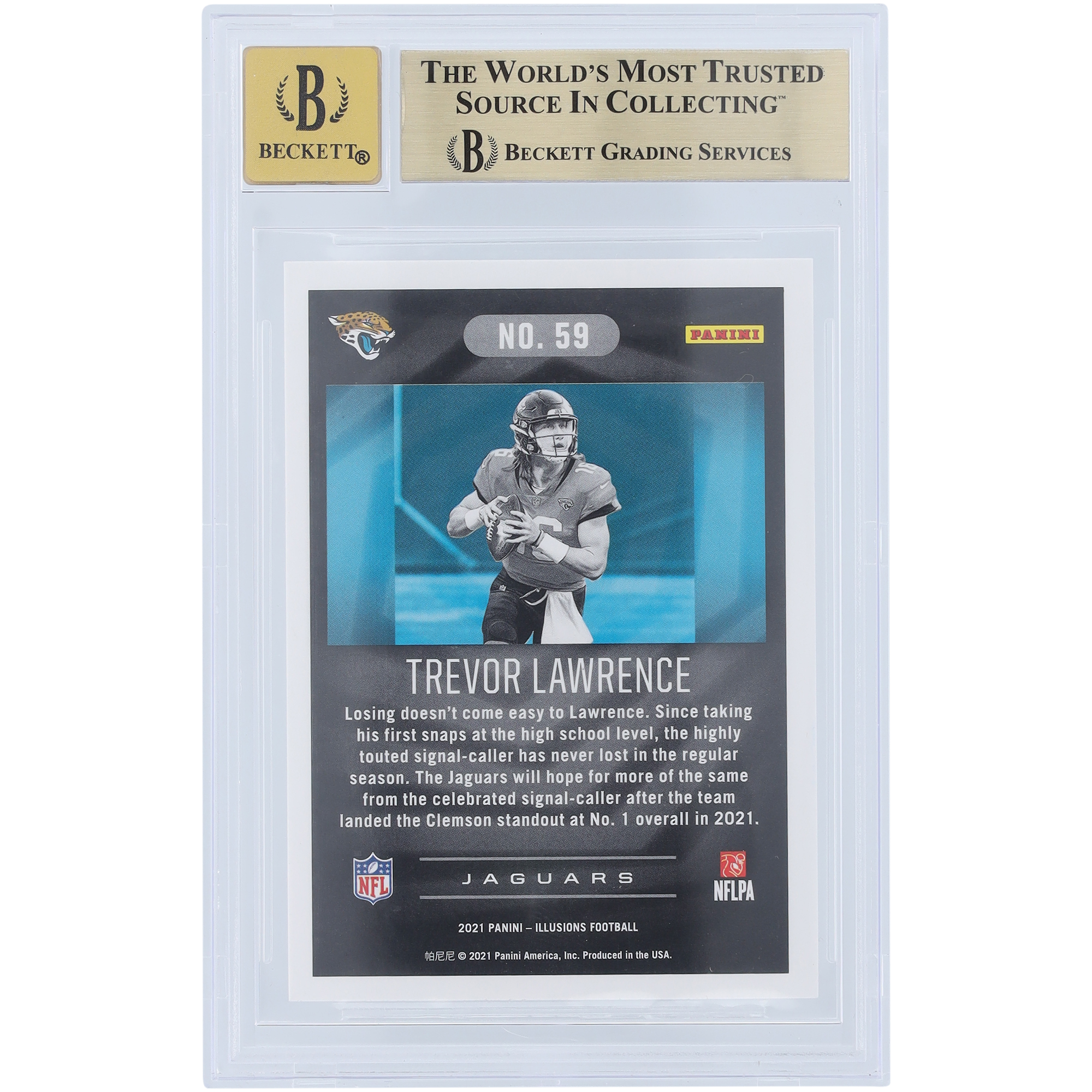 Trevor Lawrence Jacksonville Jaguars Autographed 2021 Panini Illusions #59 Beckett Fanatics Witnessed Authenticated 9.5/10 Rookie Card - Image 3