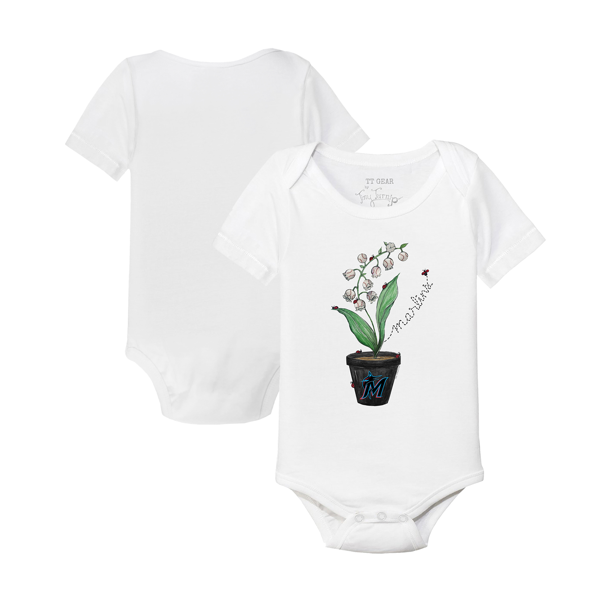 Infant Tiny Turnip White Miami Marlins Lilies & Ladybugs Bodysuit - Image 5