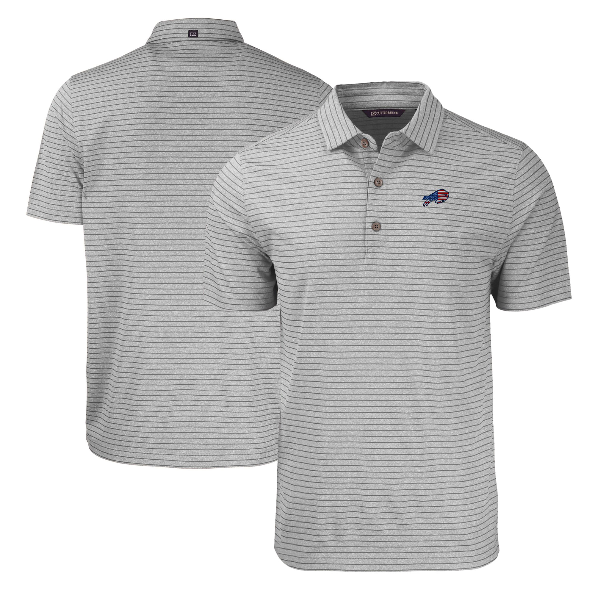 Men's Cutter & Buck Heather Gray Buffalo Bills Big & Tall Americana Forge Eco Heather Stripe Stretch Recycled Polo - Image 2
