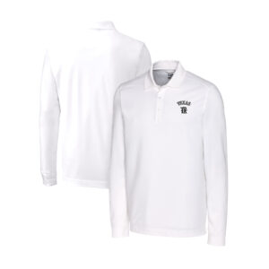 Men's Cutter & Buck White Texas Rangers City Connect Big & Tall Advantage Tri-Blend Pique Long Sleeve Polo