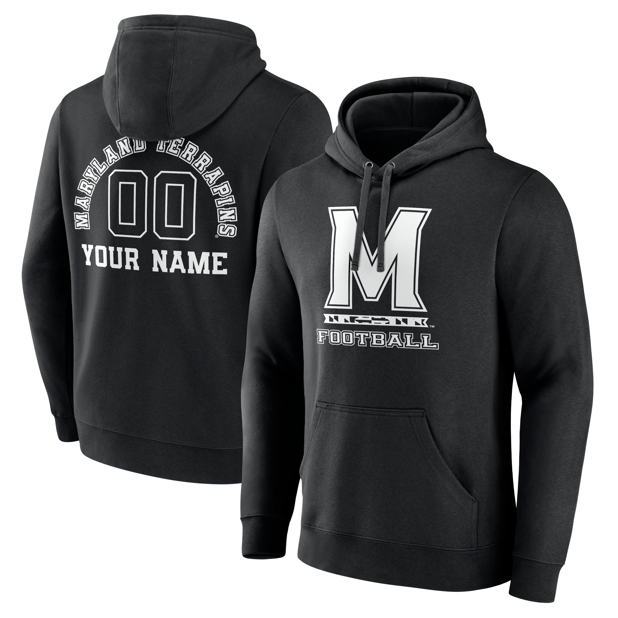 Men's Black Maryland Terrapins Personalized Name & Number Monochrome Pullover Hoodie