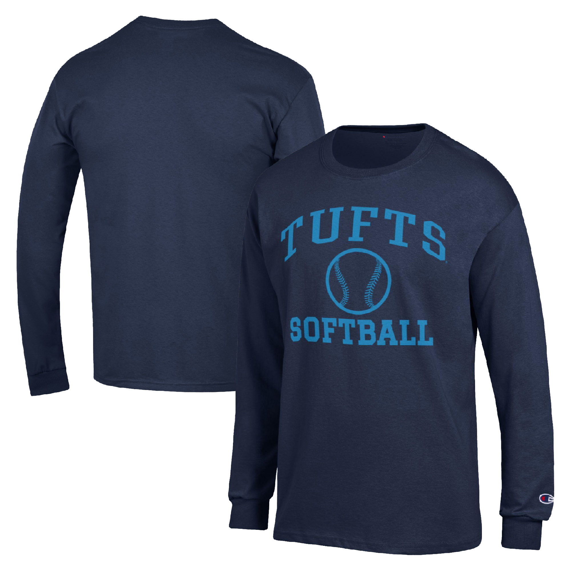 Men's Champion Navy Tufts University Jumbos Icon Softball Powerblend Long Sleeve T-Shirt