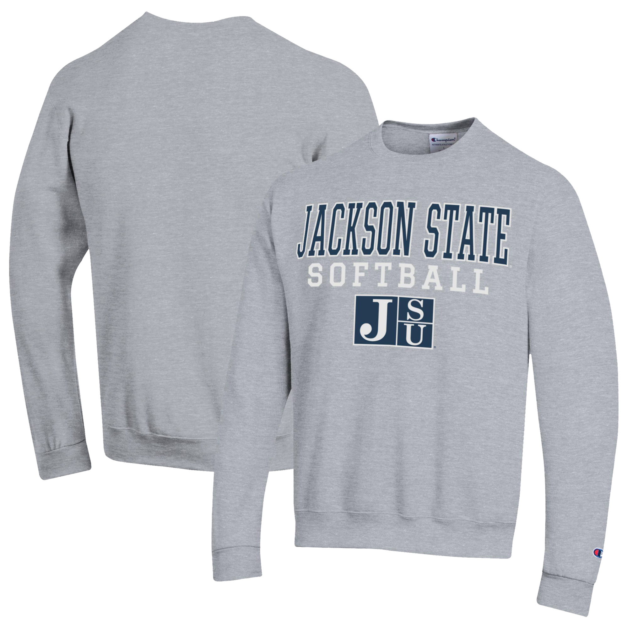 Men's Champion Gray Jackson State Tigers Stack Logo Softball Powerblend Pullover Sweatshirt - Image 2