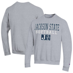 Men's Champion  Gray Jackson State Tigers Stack Logo Softball Powerblend Pullover Sweatshirt