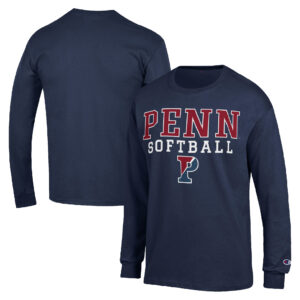 Men's Champion  Navy Pennsylvania Quakers Stack Logo Softball Powerblend Long Sleeve T-Shirt