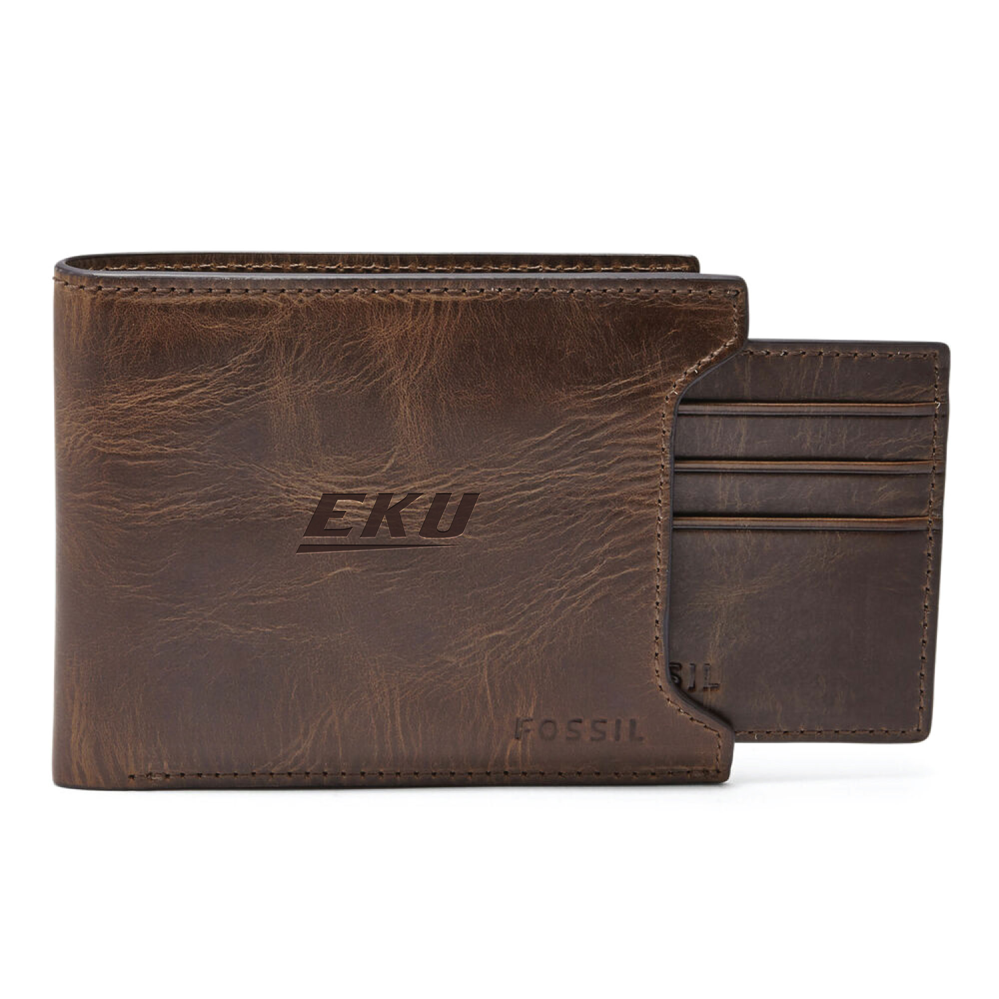 Fossil Brown Eastern Kentucky Colonels Derrick Sliding Two-In-One Wallet