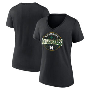 Women's Black Nebraska Huskers St. Patrick's Day Lucky V-Neck T-Shirt