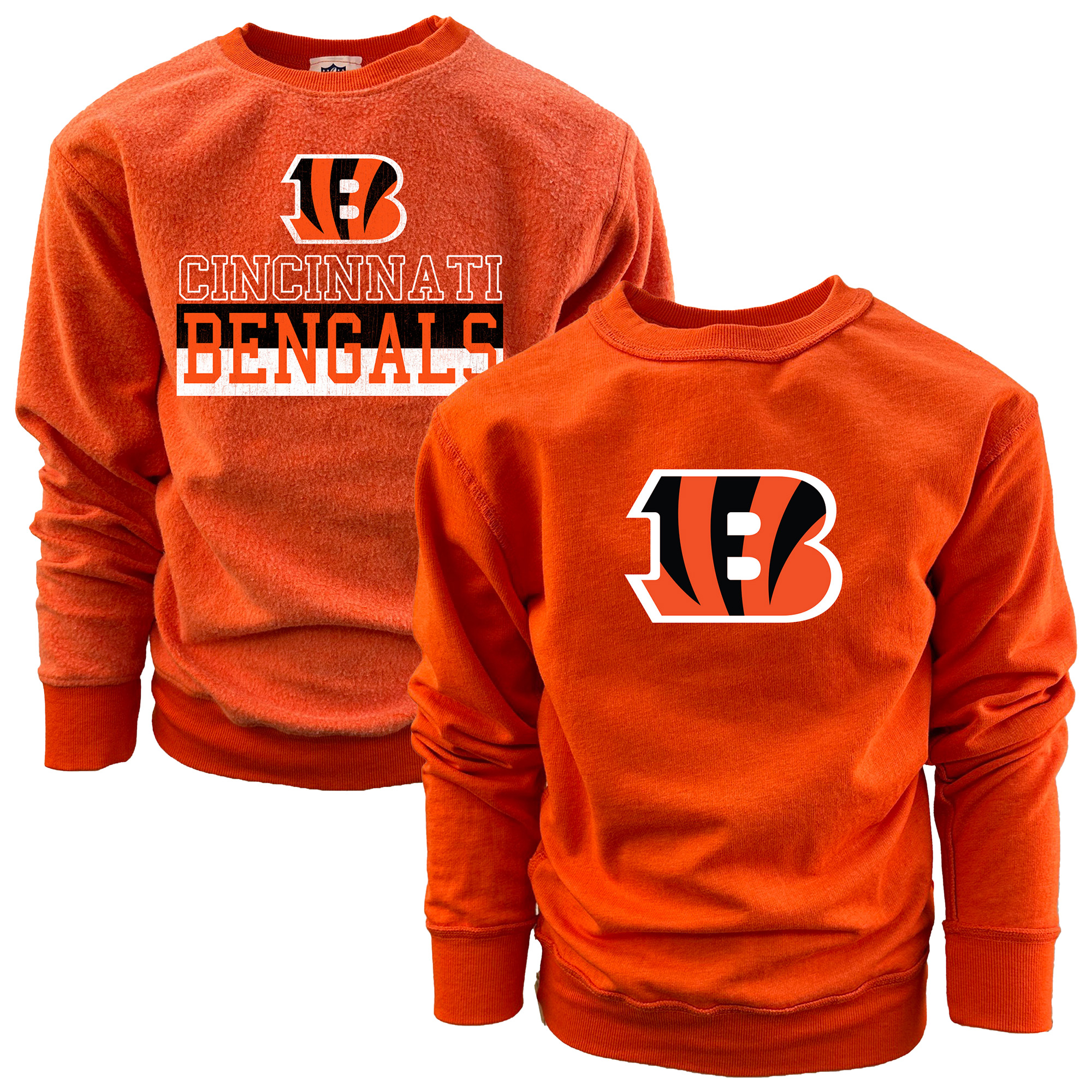 Youth Wes & Willy Orange Cincinnati Bengals Reversible Fleece Pullover Sweatshirt