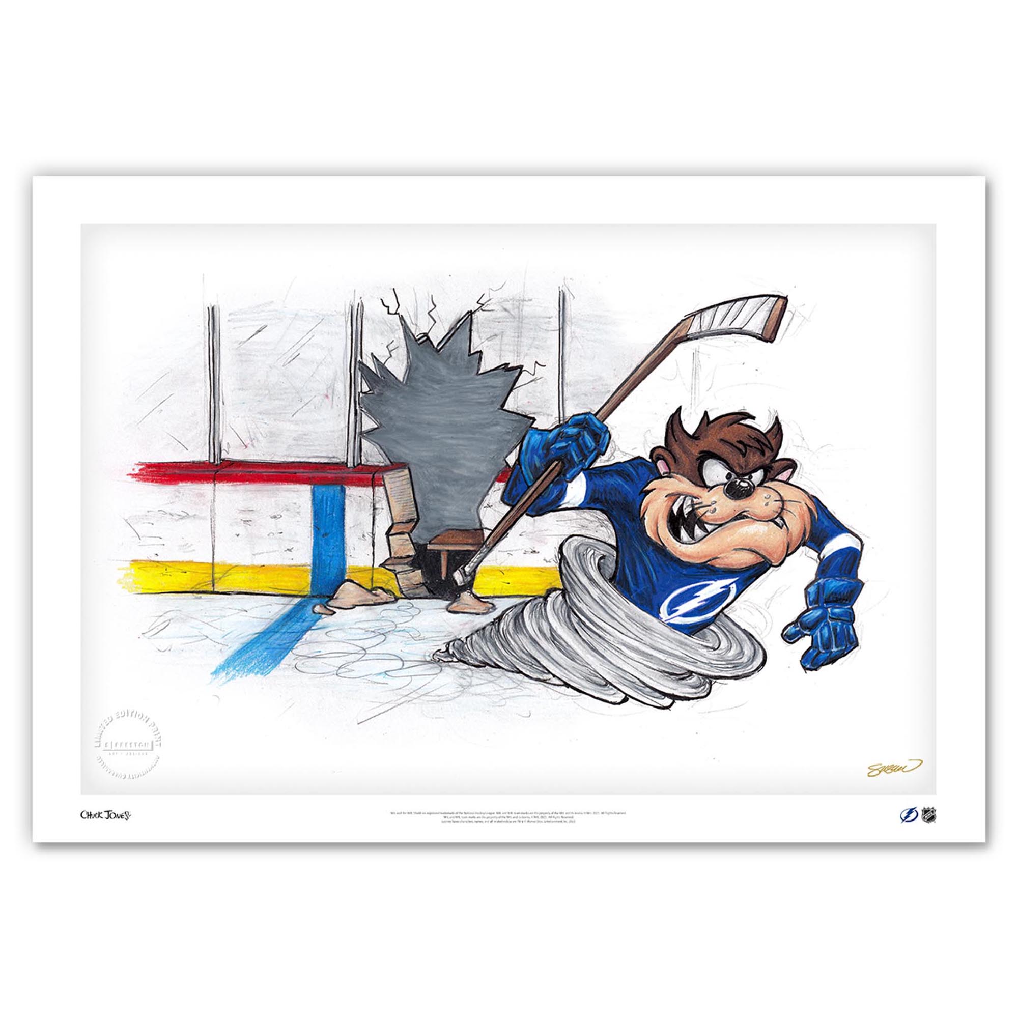 Tasmanian Devil Tampa Bay Lightning 14" x 20" Looney Tunes Fine Art Print - Limited Edition
