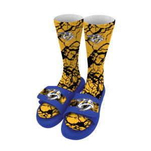 Youth ISlide Nashville Predators Distressed Socks & Slide Sandals Bundle
