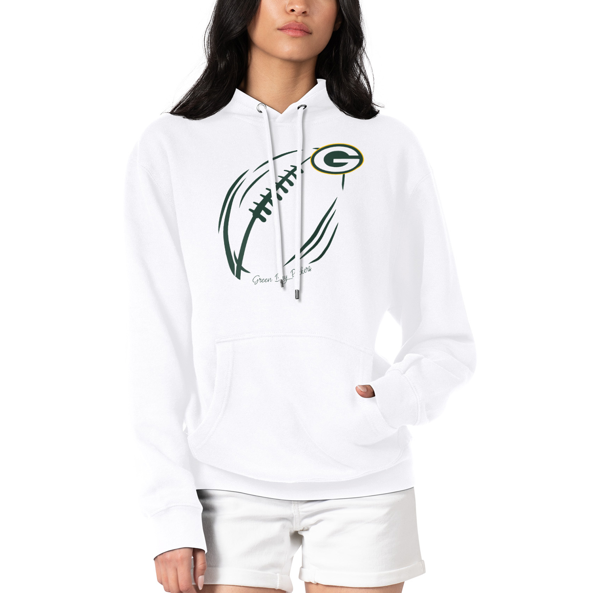 Women's G-III 4Her by Carl Banks White Green Bay Packers Football Logo Fleece Pullover Hoodie - Image 2