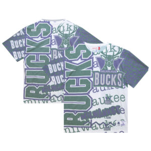 Men's Mitchell & Ness  White Milwaukee Bucks Jumbotron 2.0 Sublimated T-Shirt