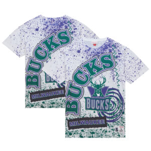 Men's Mitchell & Ness  White Milwaukee Bucks Team Burst Sublimated T-Shirt