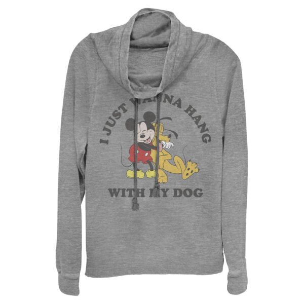 Women's Mad Engine Mickey Mouse & Pluto Heather Gray Mickey & Friends Dog Lover Cowl Neck Pullover Sweatshirt
