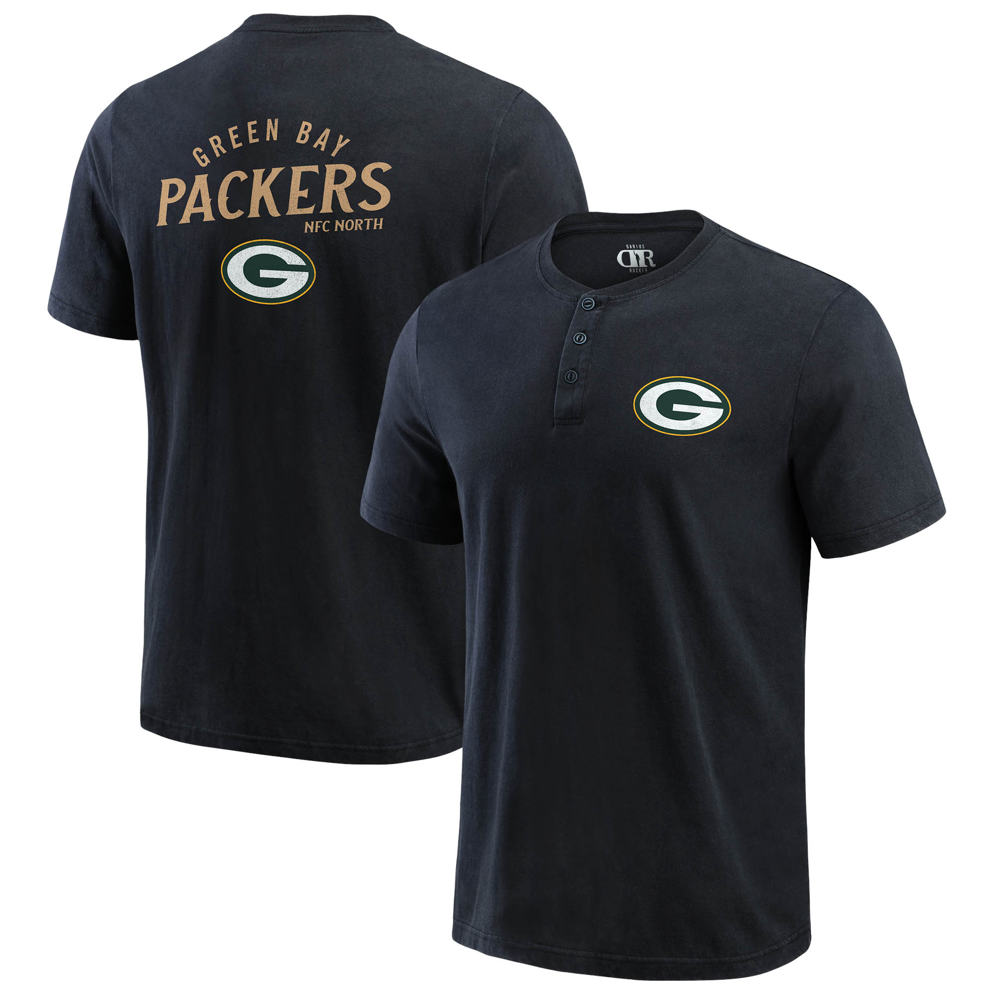 Men's Darius Rucker Collection by Fanatics Black Green Bay Packers Washed Henley T-Shirt - Image 2