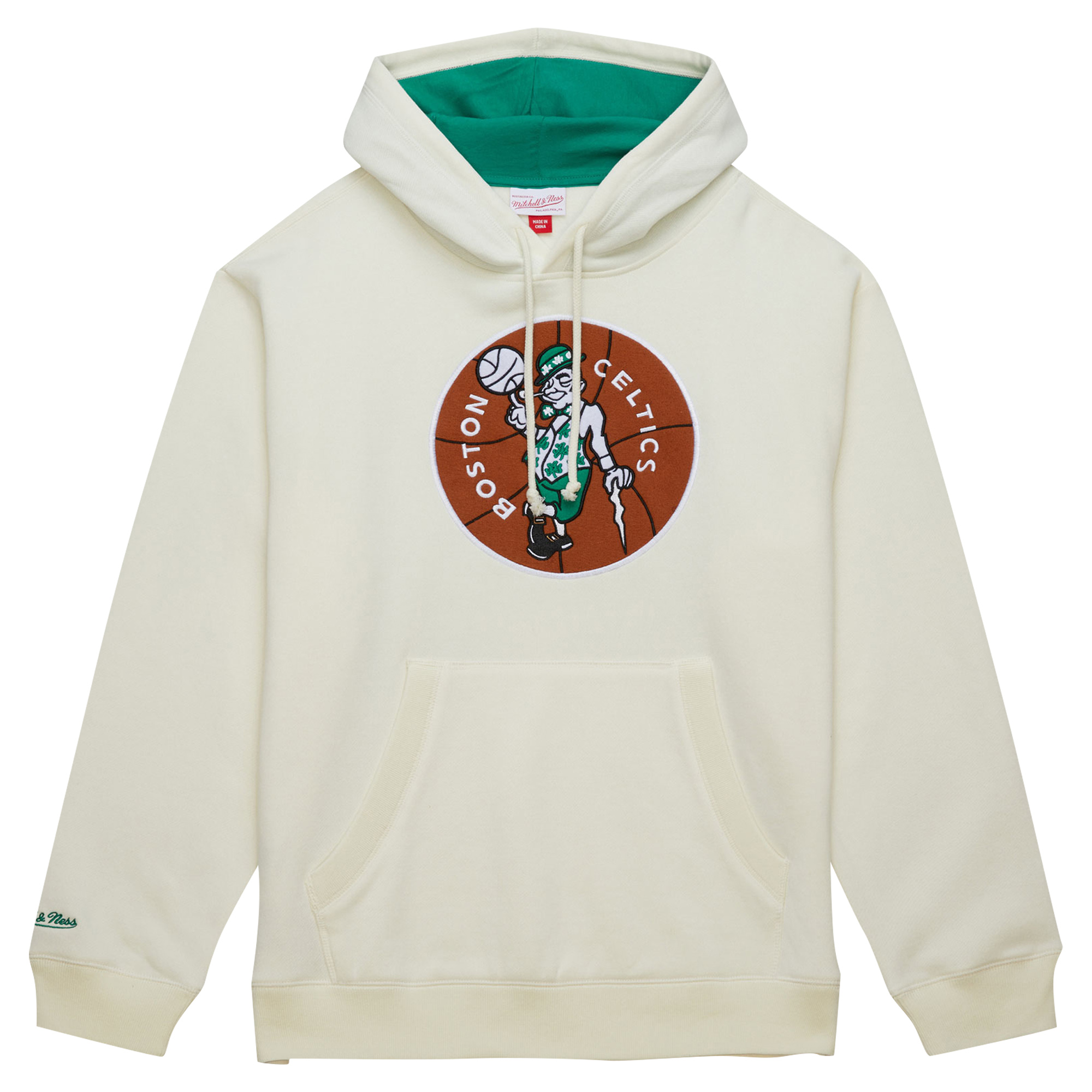 Men's Mitchell & Ness Cream Boston Celtics Hardwood Classics Vintage Pullover Hoodie - Image 3