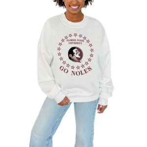 Women's Gameday Couture White Florida State Seminoles Stars Premium Fleece Drop Pullover Sweatshirt