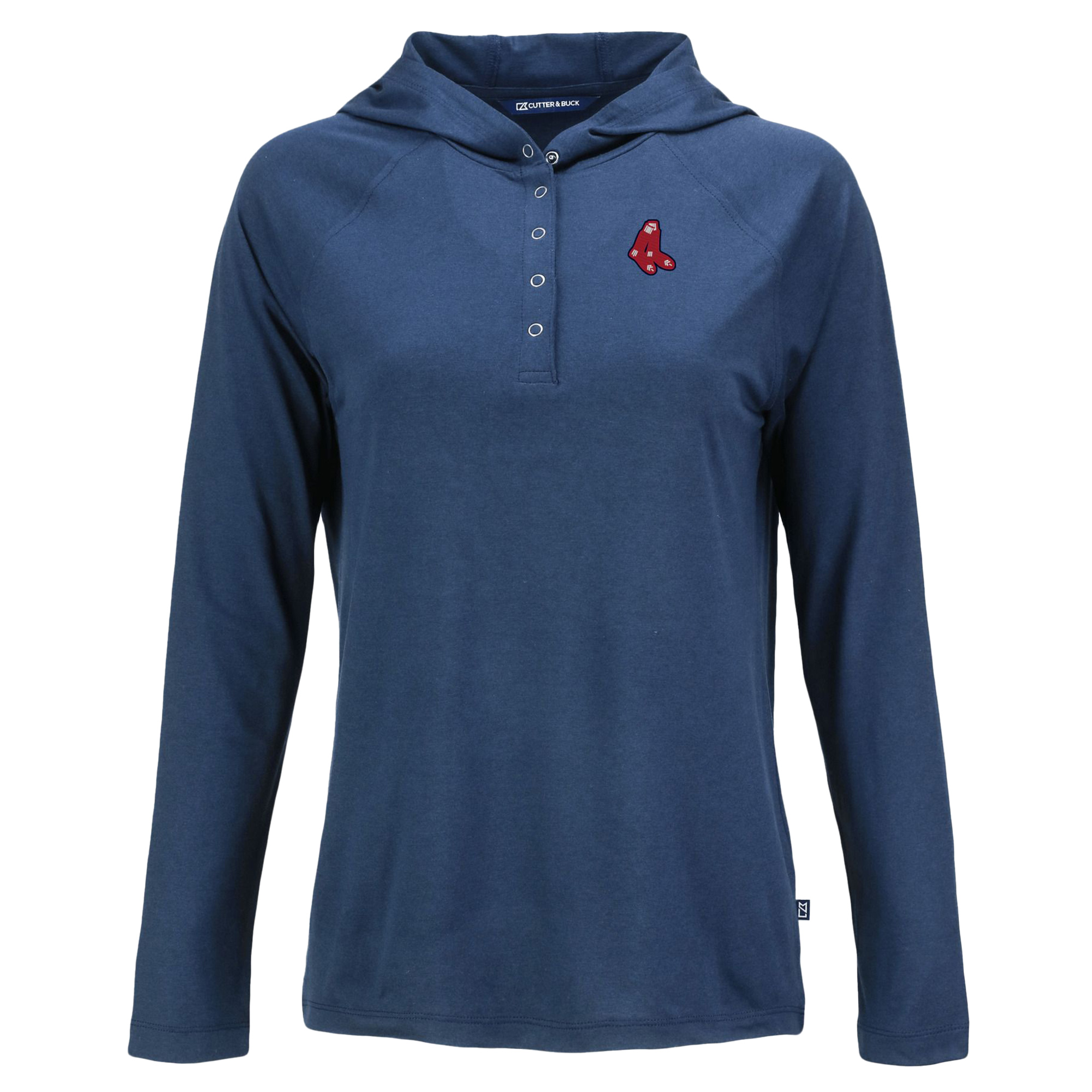 Women's Cutter & Buck Navy Boston Red Sox Cooperstown Collection Coastline Epic Comfort Eco Recycled Hoodie Raglan Long Sleeve T-Shirt - Image 6
