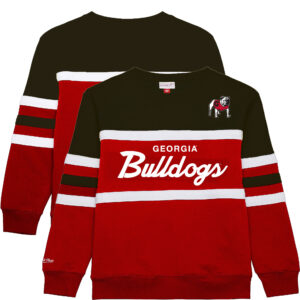 Men's Mitchell & Ness Red Georgia Bulldogs Big & Tall Vintage Logo Head Coach Fleece Pullover Sweatshirt