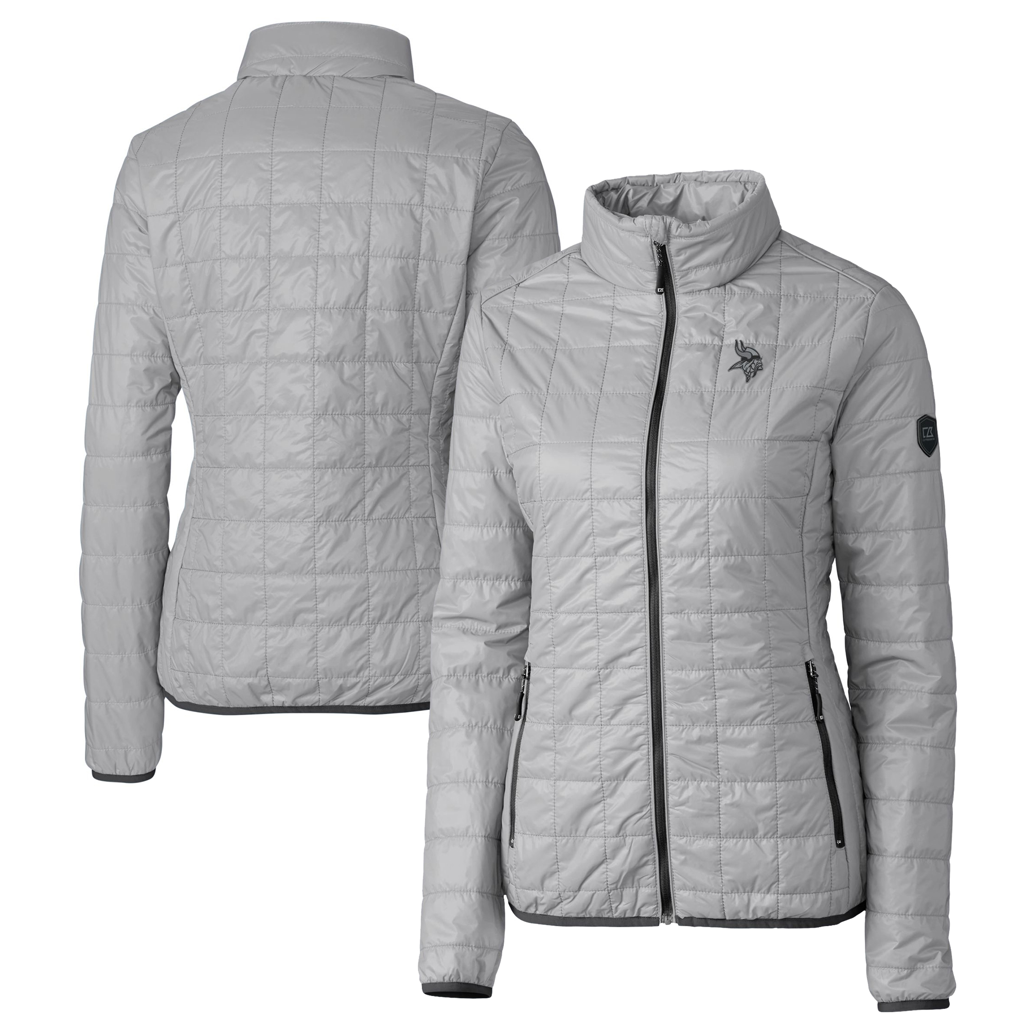 Women's Cutter & Buck Gray Minnesota Vikings Rainier PrimaLoft Eco Insulated Full-Zip Puffer Jacket