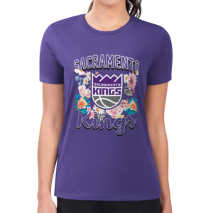 Women's G-III 4Her by Carl Banks Purple Sacramento Kings Flowers Team Logo Graphic Fitted T-Shirt