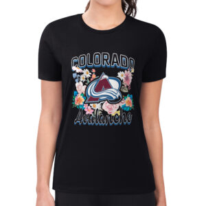 Women's G-III 4Her by Carl Banks Black Colorado Avalanche Flower Logo Fitted T-Shirt