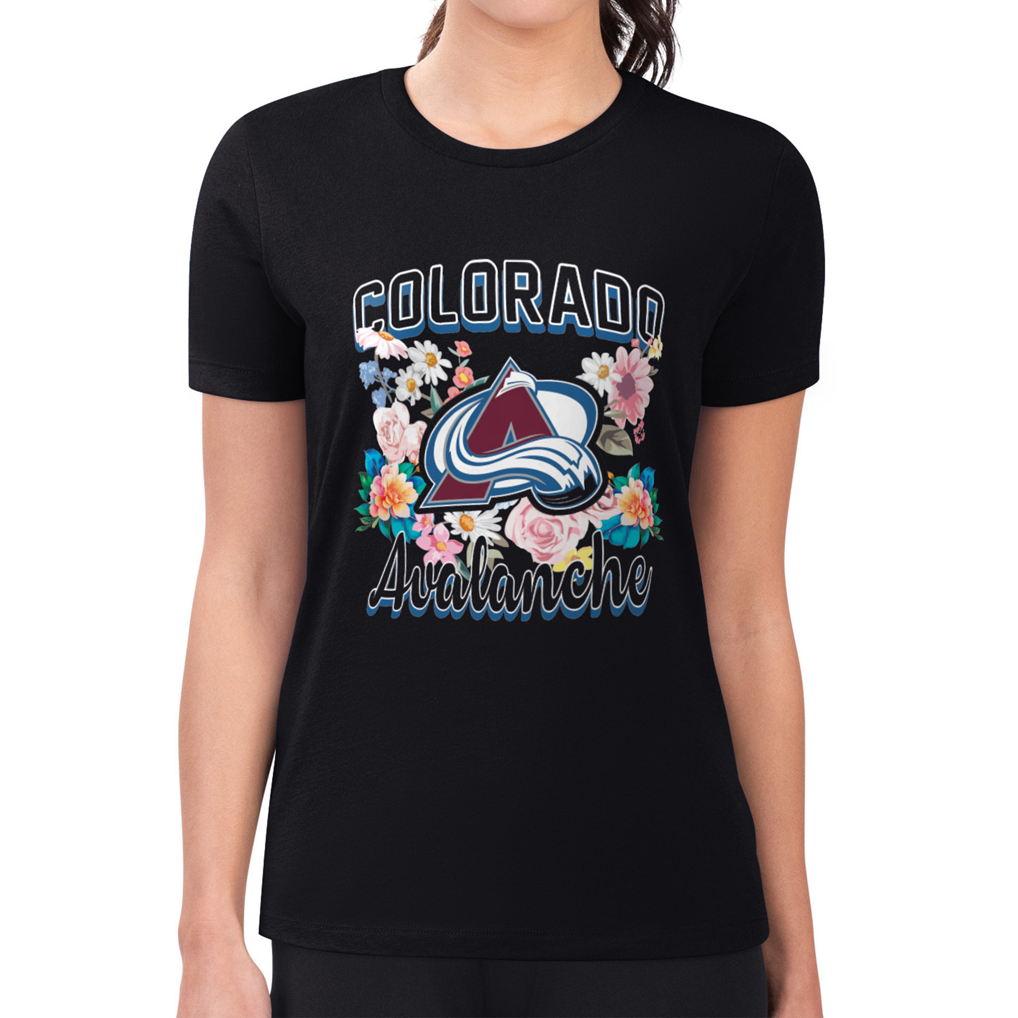 Women's G-III 4Her by Carl Banks Black Colorado Avalanche Flower Logo Fitted T-Shirt