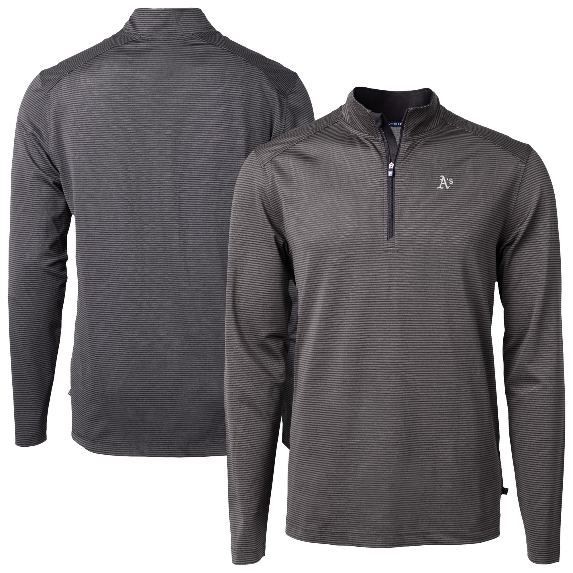 Men's Cutter & Buck Black Athletics Virtue Eco Pique Micro Stripe Quarter-Zip Jacket