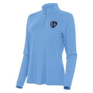 Women's Antigua Sky Blue Sporting Kansas City Logo Intent Quarter-Zip Top