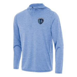 Men's Antigua Heather Powder Blue Sporting Kansas City Tidy Quarter-Zip Hoodie